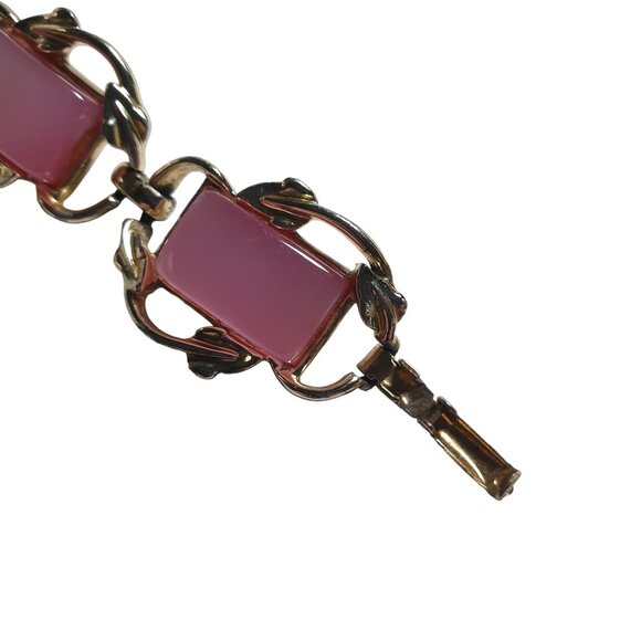 Women Bracelet 7" Gold Tone With Baby Pink Cabochons Fashion Costume Jewlery - Picture 5 of 6